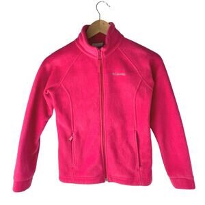 Columbia Kids Girls Pink Full Zip Long Sleeve Fleece Bomber Coat Jacket Size M